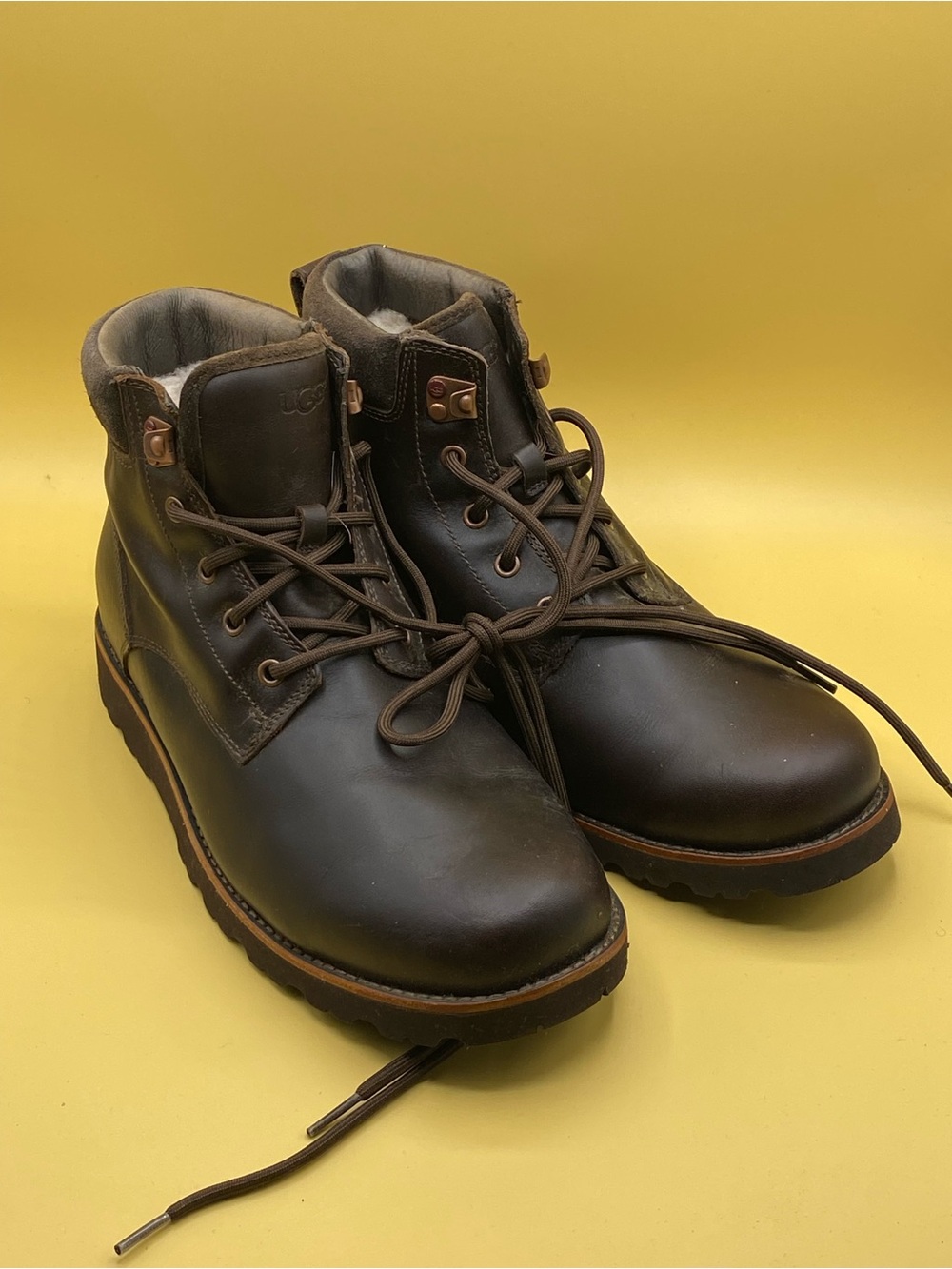 UGG Men's Dark Brown Leather Ankle Boots - Picture 2 of 4